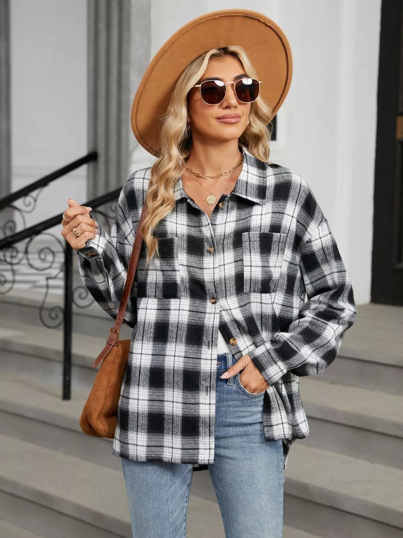 Trendsi Plaid Button Up Shirt -