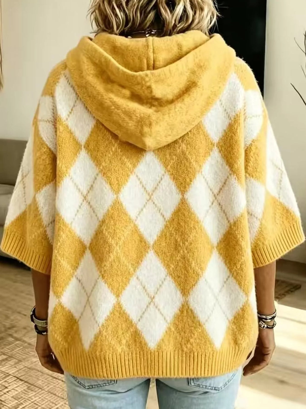 Argyle Pattern Hooded Sweater, back view