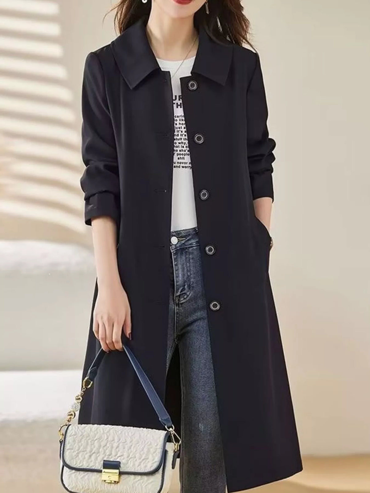 Button-Up Longline Coat — front view