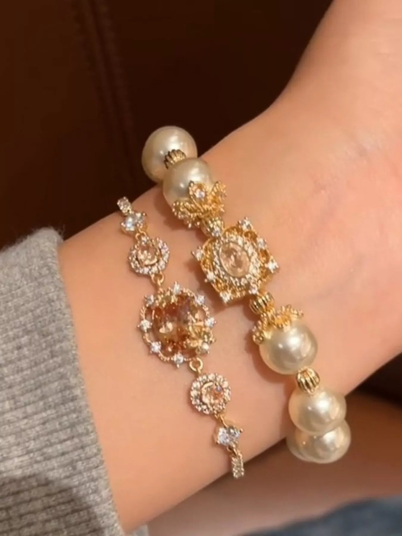 Trendsi 18K Gold-Plated Pearl Bracelet -