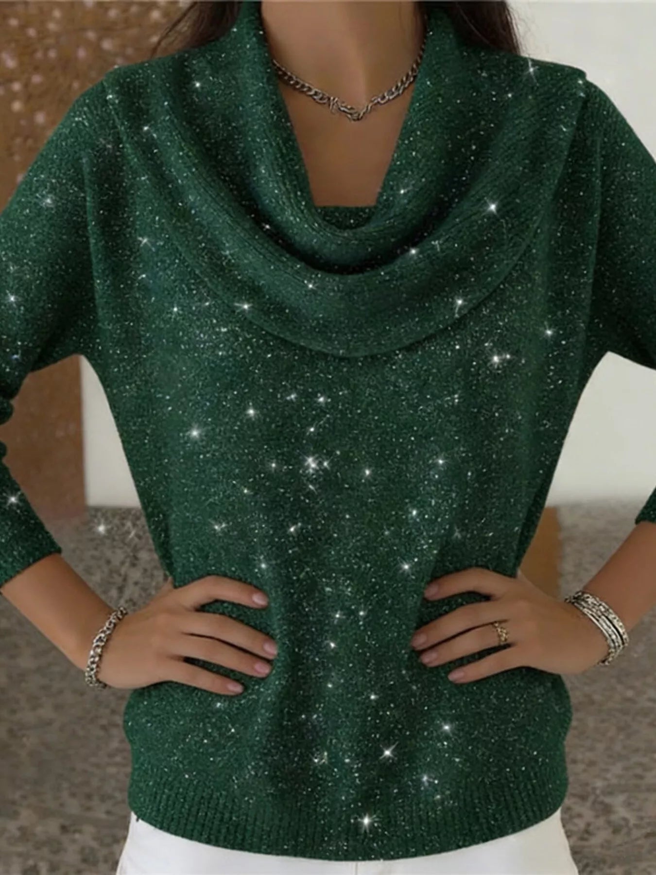 Trendsi Full Size Solid Color Cowl Neck Sweater Plus Size -