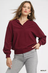 Trendsi Umgee Linen Long Sleeves Elastic Hem Blouse -