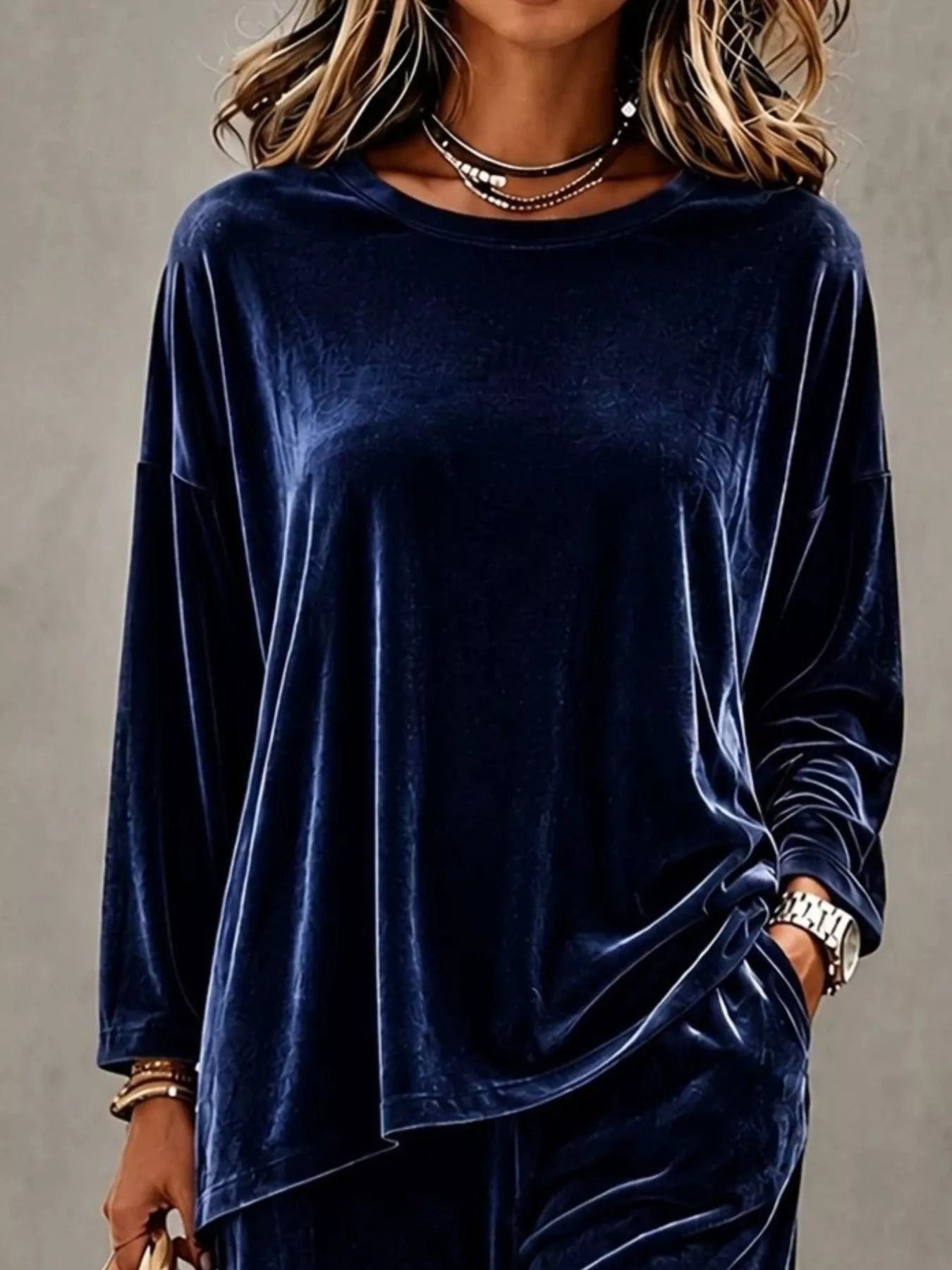 Trendsi Full Size Velvet Long Sleeve Top and Pants Set Plus Size -