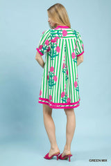 Trendsi Umgee Mix Floral Stripe Contrast Dress - Dresses
