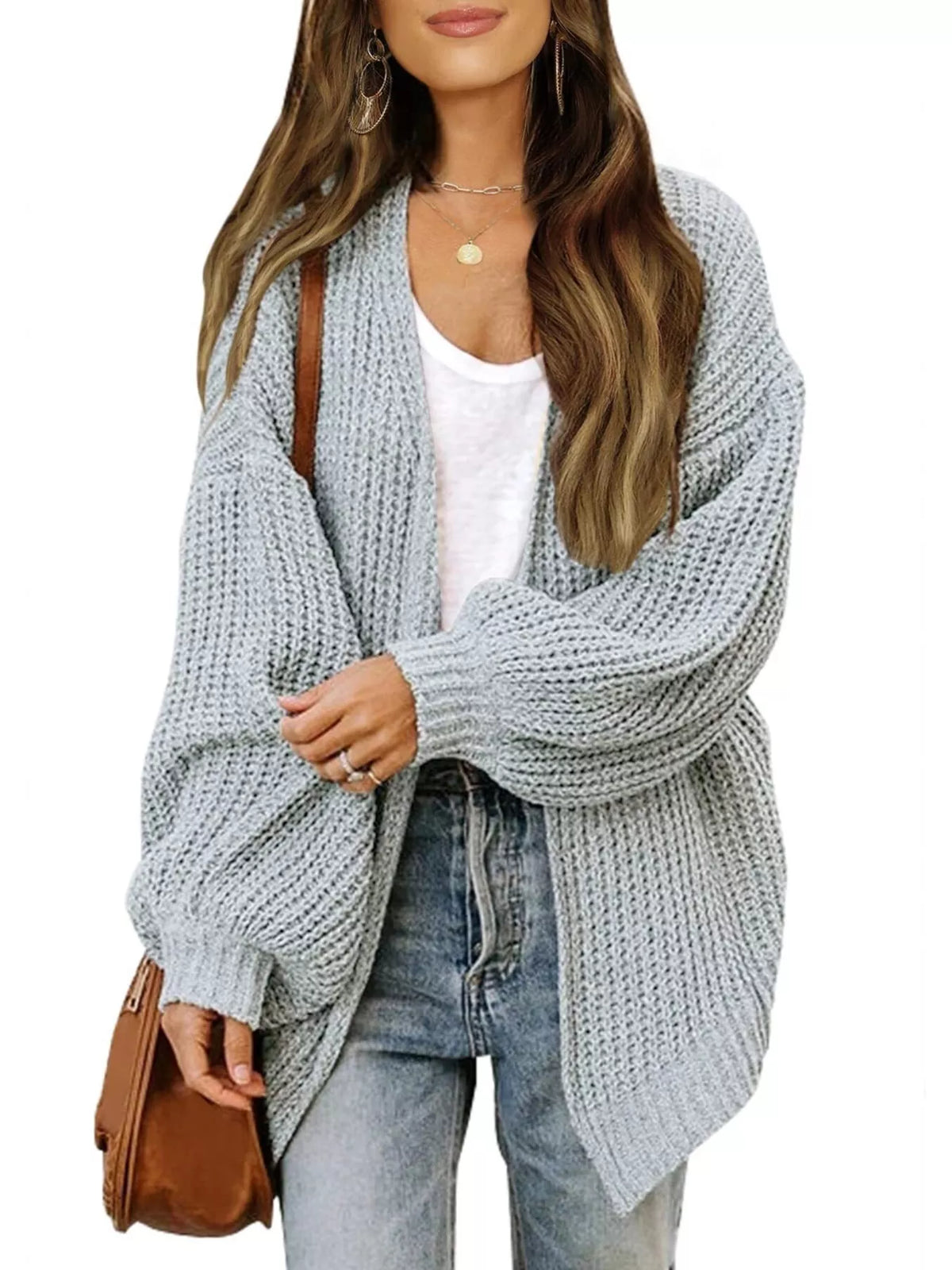 Women's open-front chunky knit cardigan