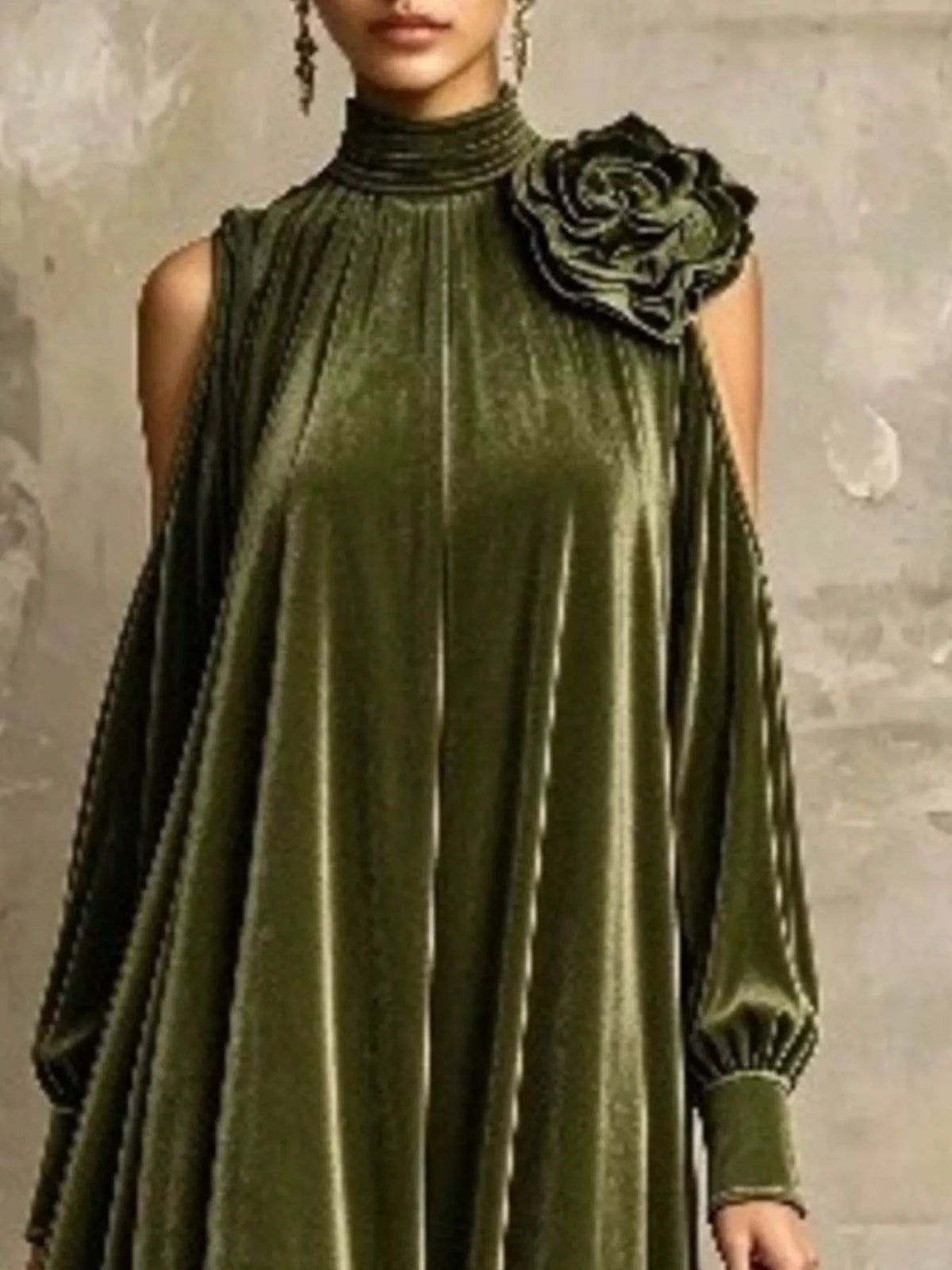 Mock neck long sleeve midi dress, construction and design details