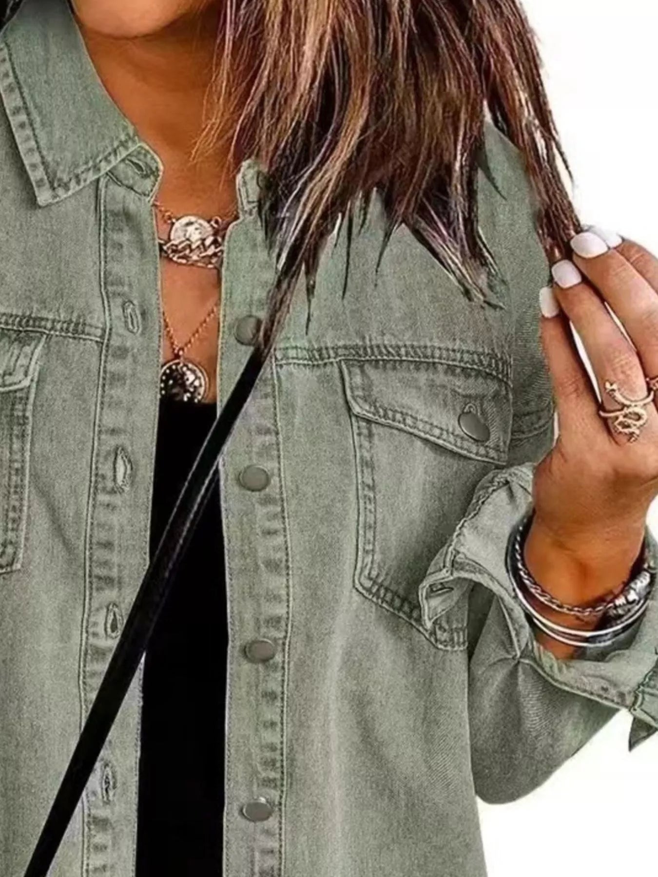 Trendsi Frayed Hem Button Up Denim Jacket -