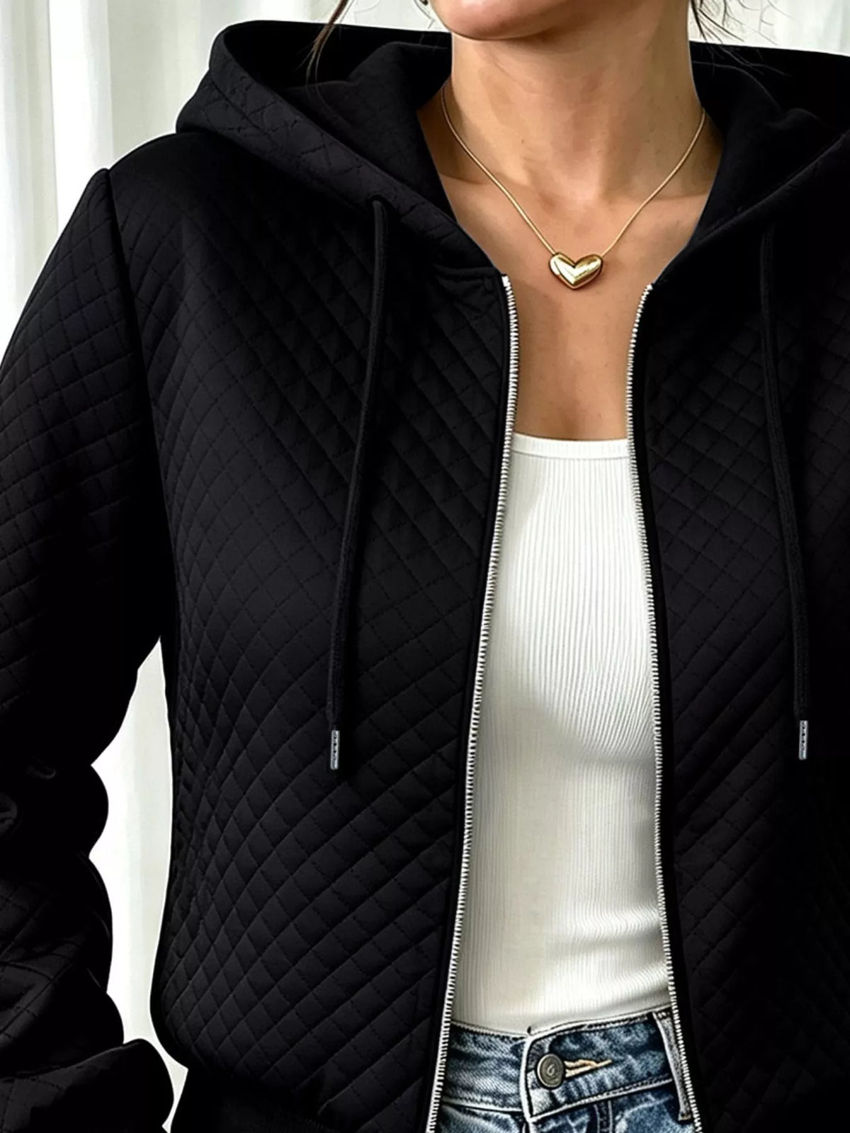 Hooded zip-up texture jacket