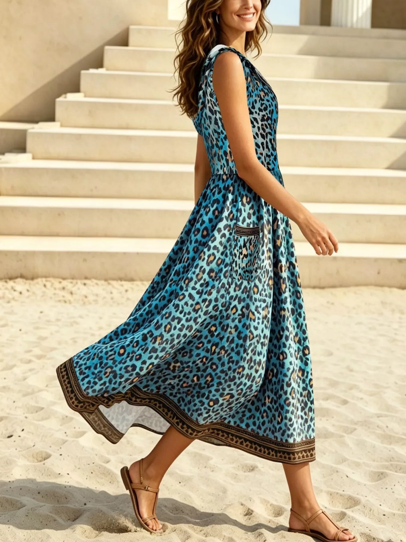 Trendsi Leopard Zip Front Hooded Dress -