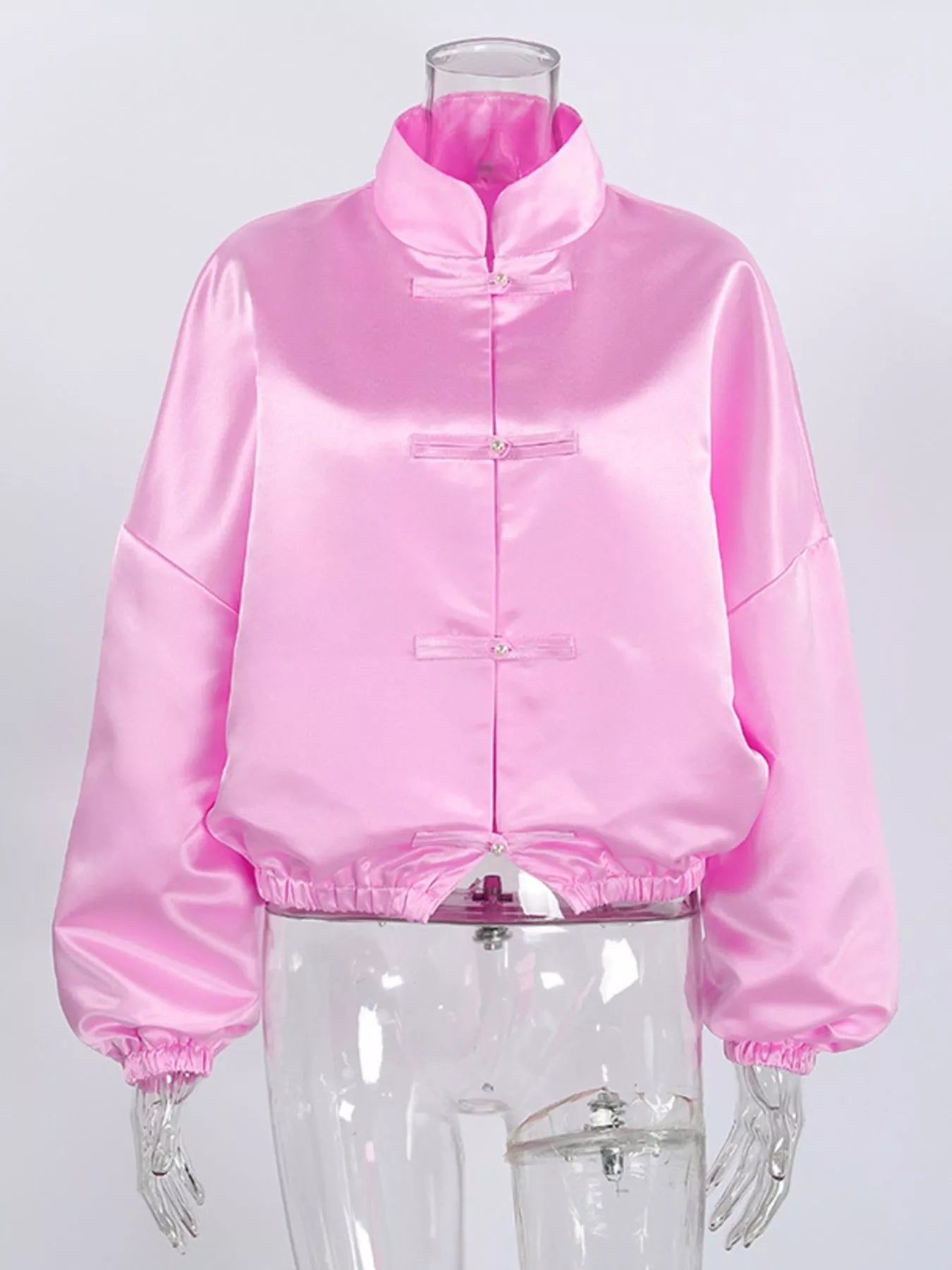 Trendsi Mandarin Collar Pearl Button Shacket -