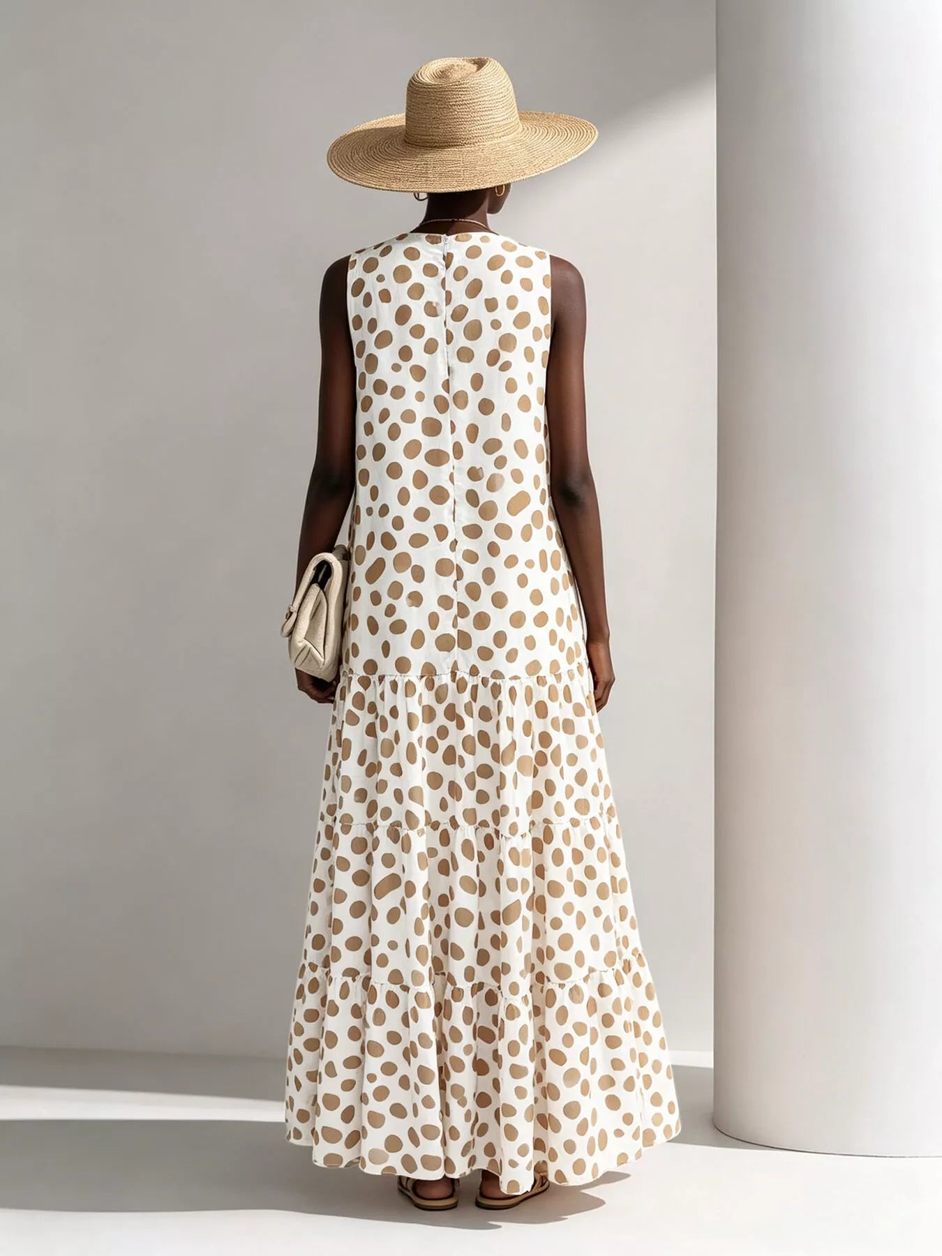 Trendsi Polka Dot Sleeveless Tiered Maxi Dress -