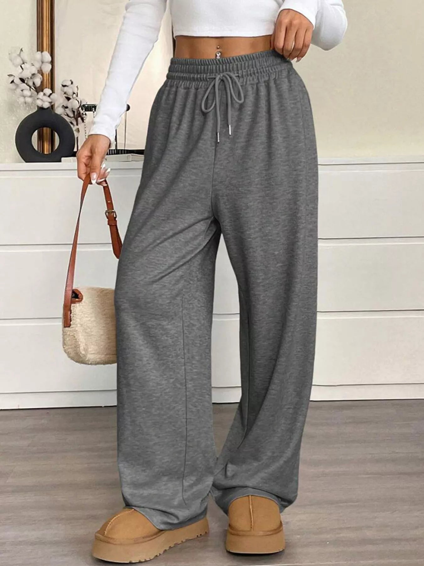 Trendsi High-Waisted Wide-Leg Pants with Drawstring -