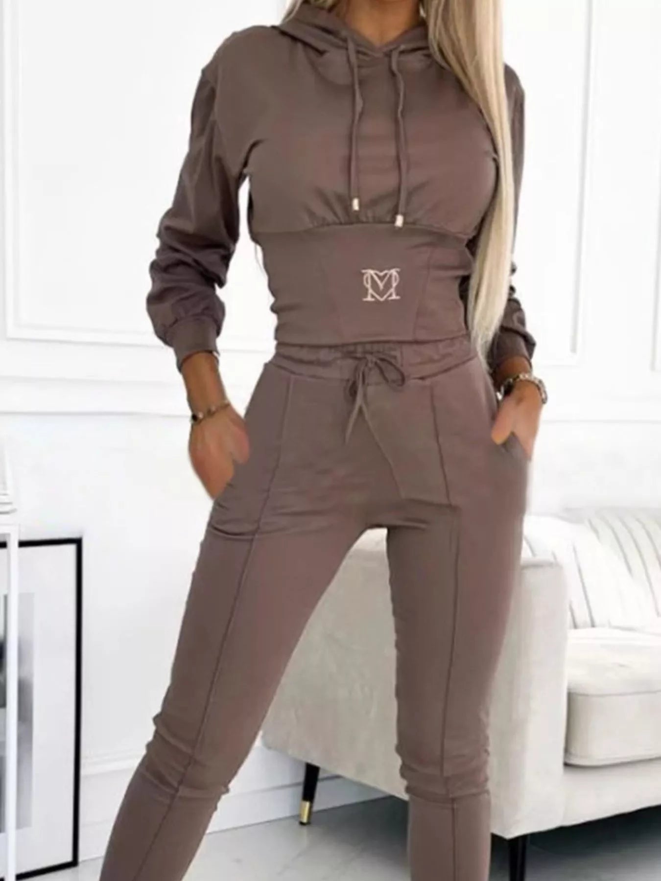 Trendsi Full Size Drawstring Cropped Hoodie and Pants Set Plus Size -