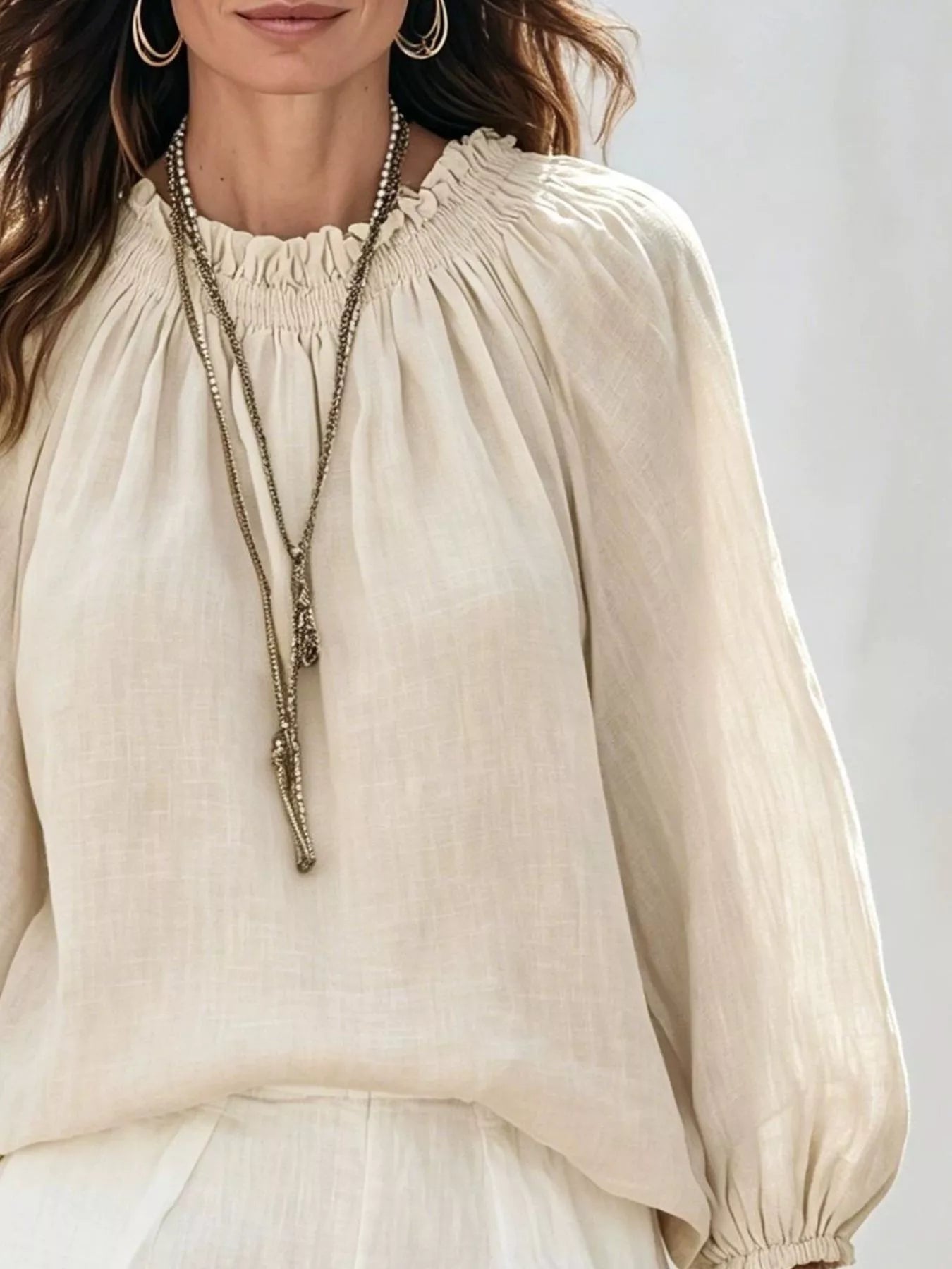 Trendsi Round Neck Balloon Sleeve Blouse -