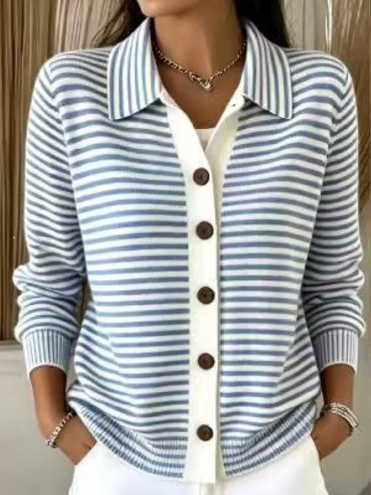 Trendsi Full Size Striped Button-Down Knit Cardigan Plus Size -