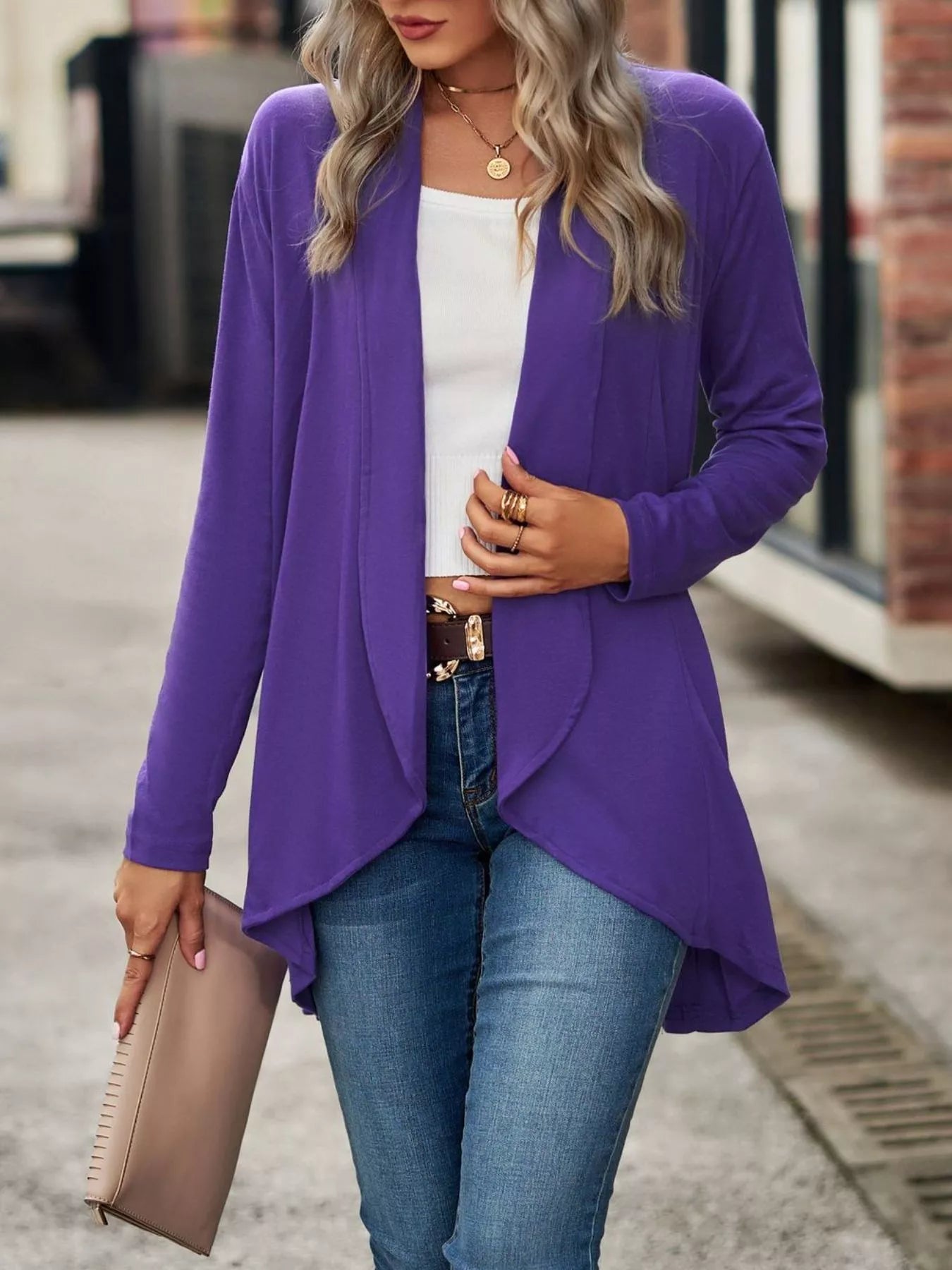 Trendsi Open-Front Dropped Shoulder Cardigan -