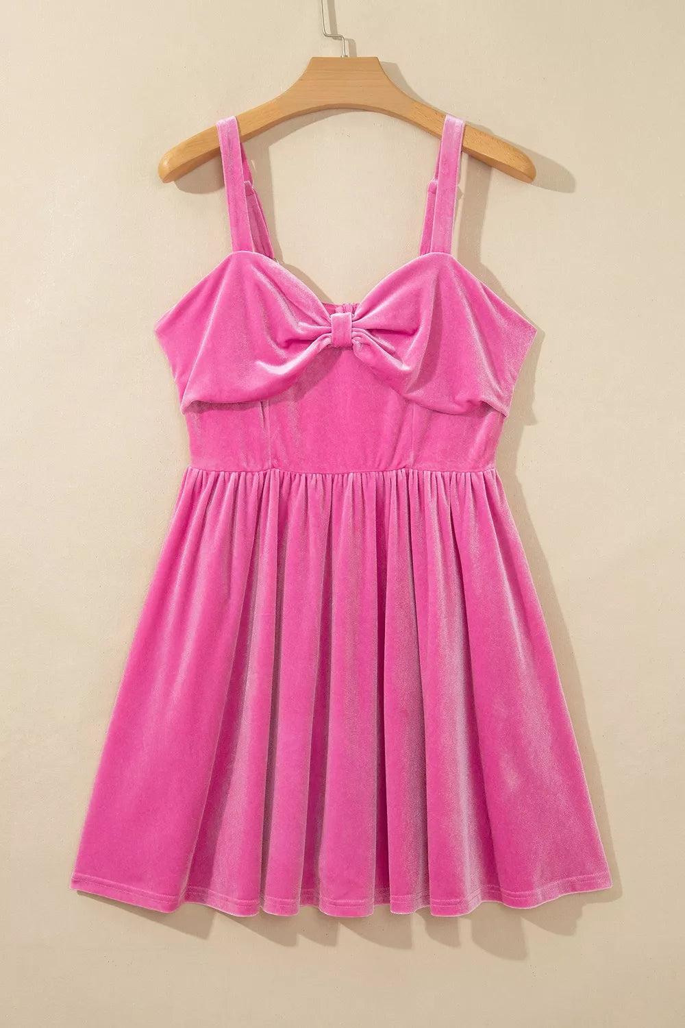 Bow-neck adjustable-strap velvet short dress