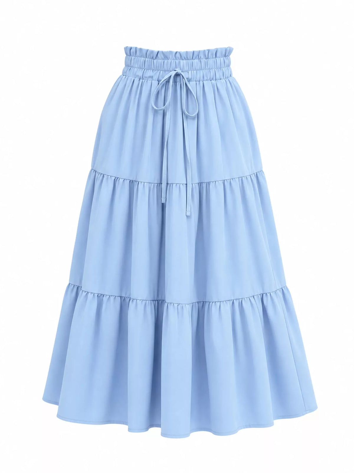 Light blue drawstring tiered skirt — front view
