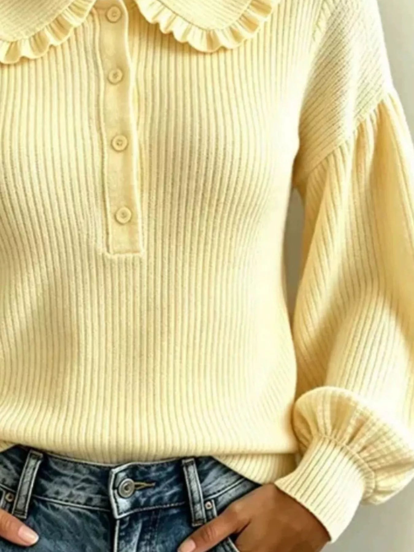 Trendsi Full Size Ruffle Collar Button Detail Sweater Plus Size -