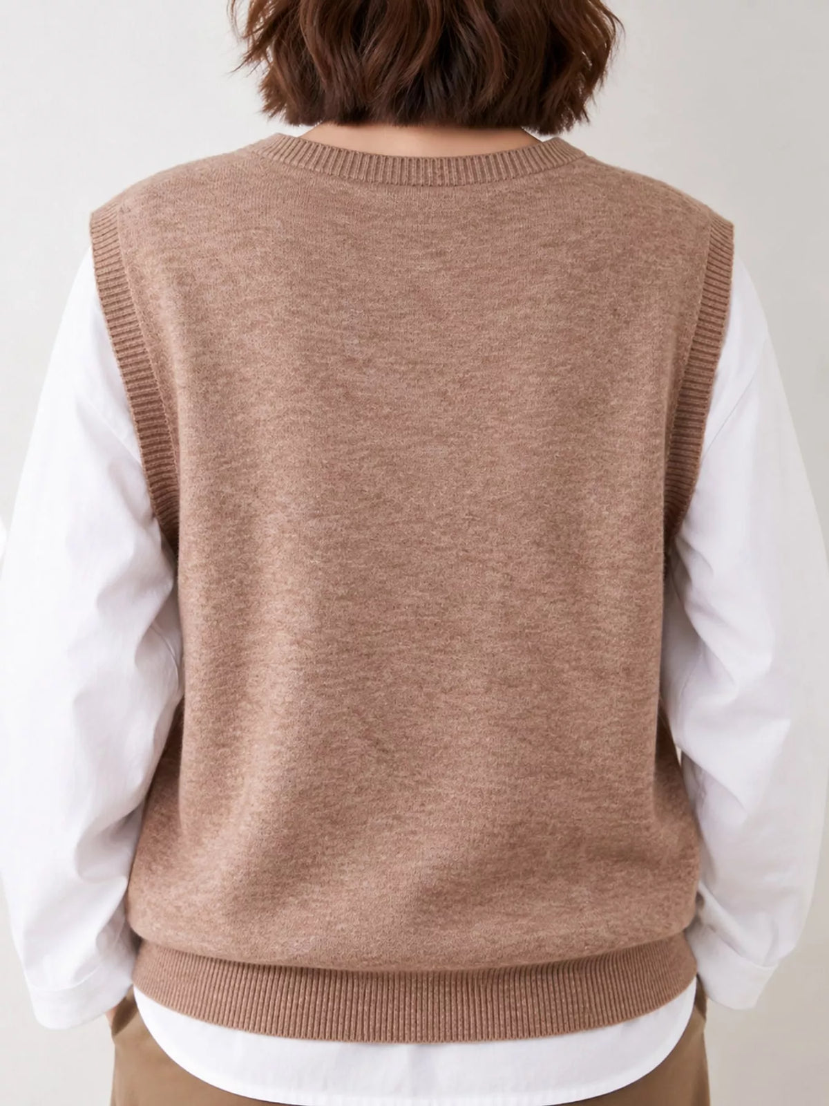 V-Neck Knit Sweater Vest — back view