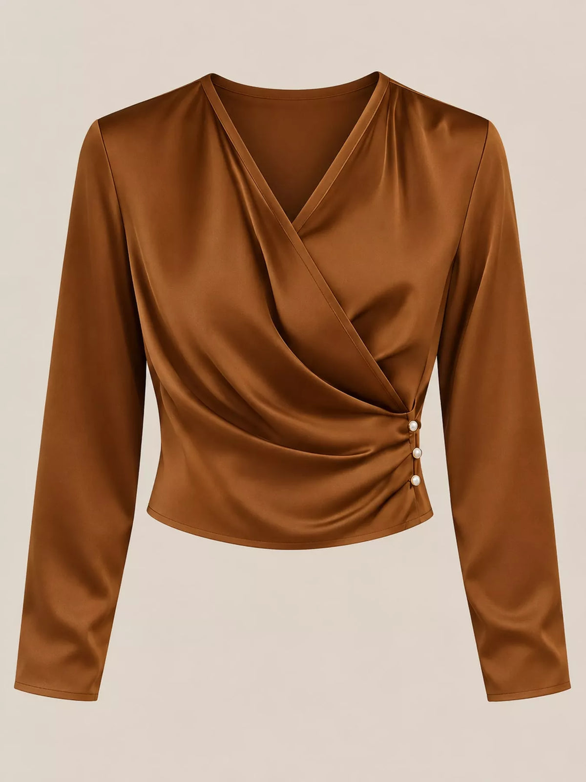 Surplice blouse, brown hanging front