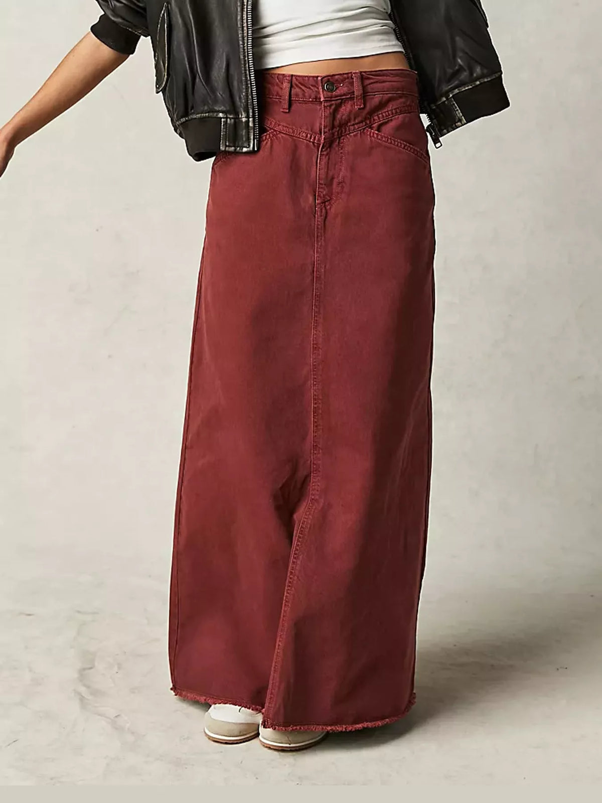 Raw Hem Maxi Denim Skirt — side view