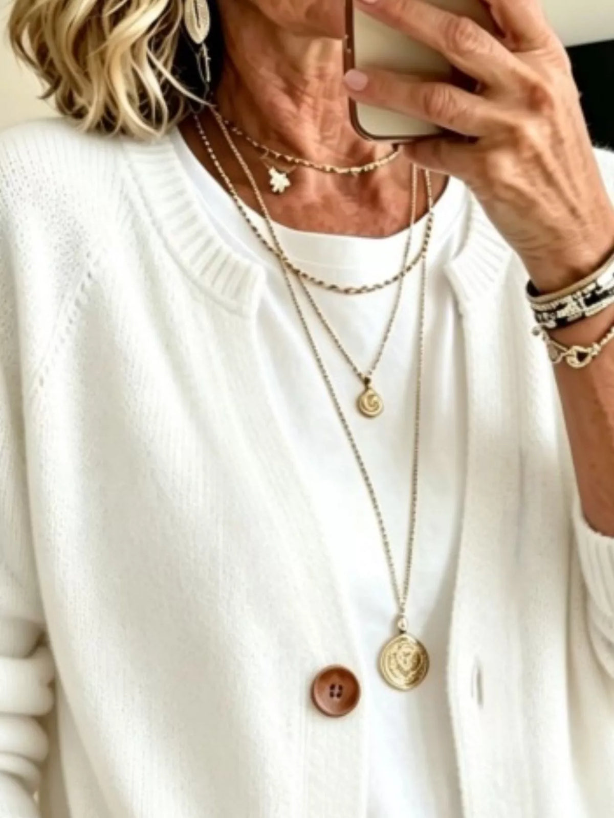 Women's Button Up Raglan Sleeve Cardigan in White, alternate view