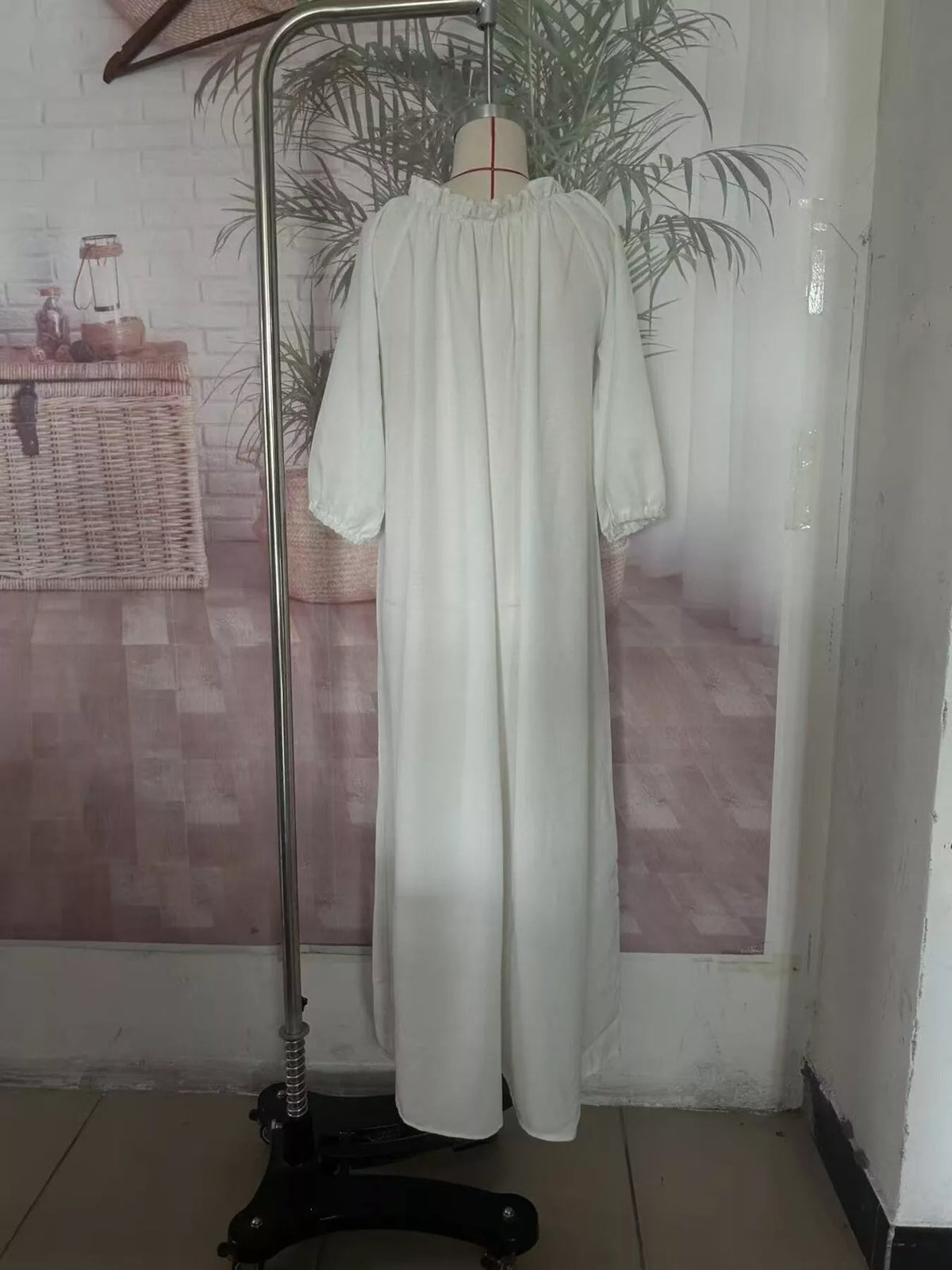 Tiered notched 3/4 sleeve maxi dress