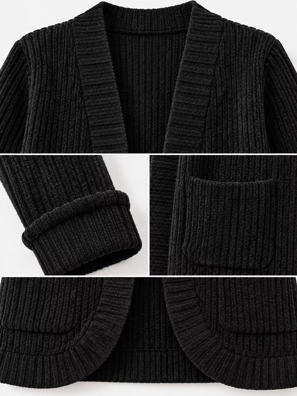 Ribbed Knit Open Front Cardigan with Pockets — construction details