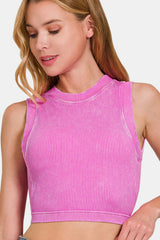 Trendsi Zenana Washed Ribbed Seamless Crop Tank with Bra Pad -