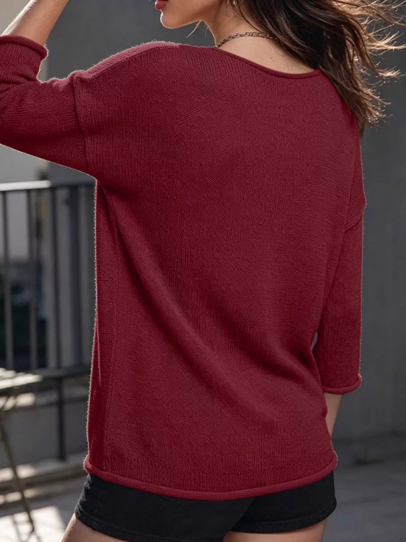 Trendsi V-Neck Chest Pocket Knit Top -