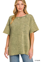 Trendsi Zenana French Terry Washed Drop Shoulder Raw Edge Top -