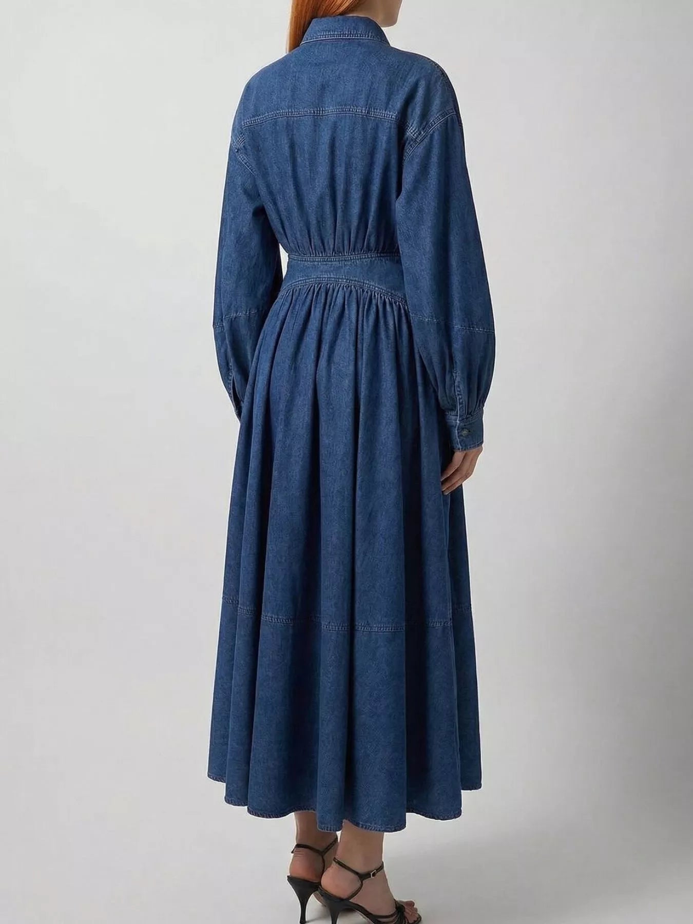 Trendsi Long Sleeve Wrap-Front Denim Dress -