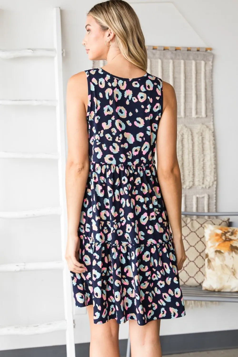 Trendsi Heimish Full Size Leopard V-Neck Ruffled Tank Dress - Dresses