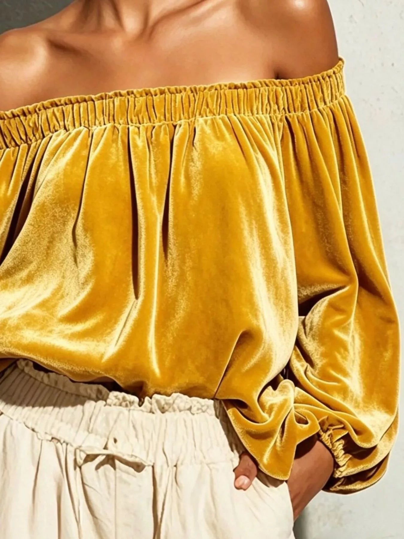 Trendsi Off-Shoulder Velvet Long Sleeve T-Shirt -