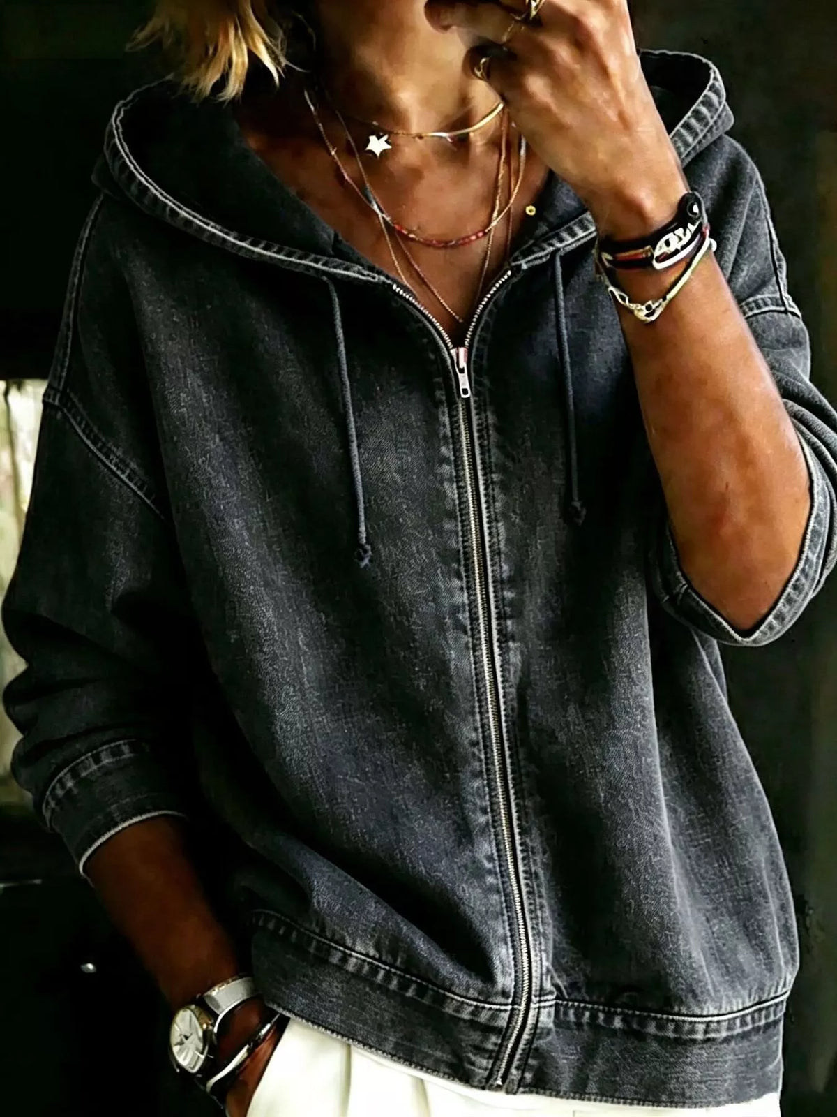 Trendsi Full Size Zip-Up Dropped Shoulder Hoodie Plus Size -