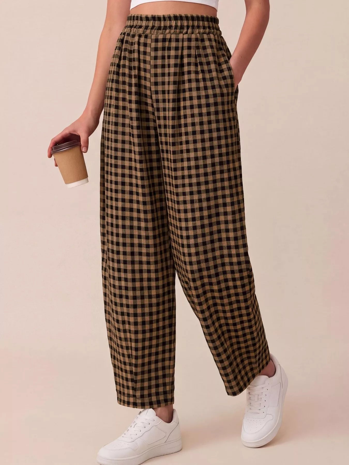 Trendsi Gingham Wide-Leg Casual Pants -