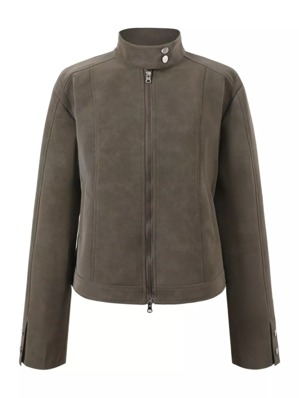 Women's Zip Up Cropped Jacket in brown — flat lay view
