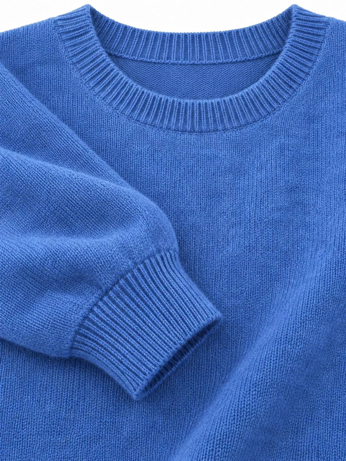 Light Blue crew neck sweater, detail view