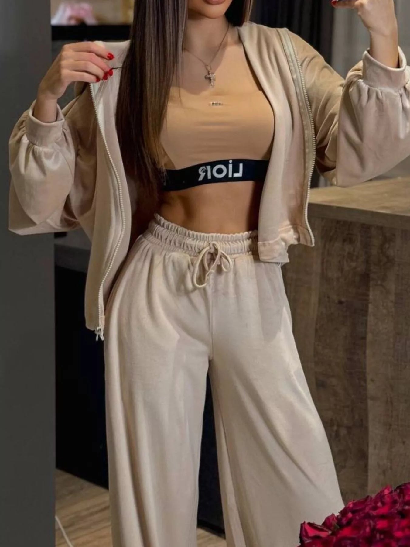 Trendsi Zip Up Hoodie and Wide-Leg Pants Set -