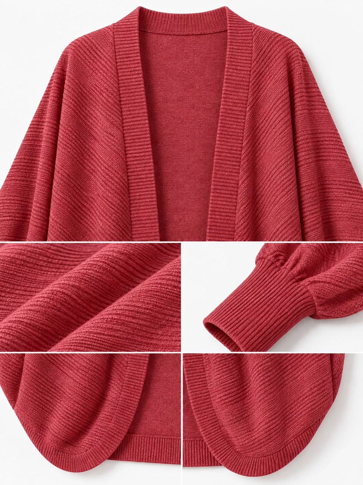 Orange Red open-front batwing sleeve cardigan, detail view