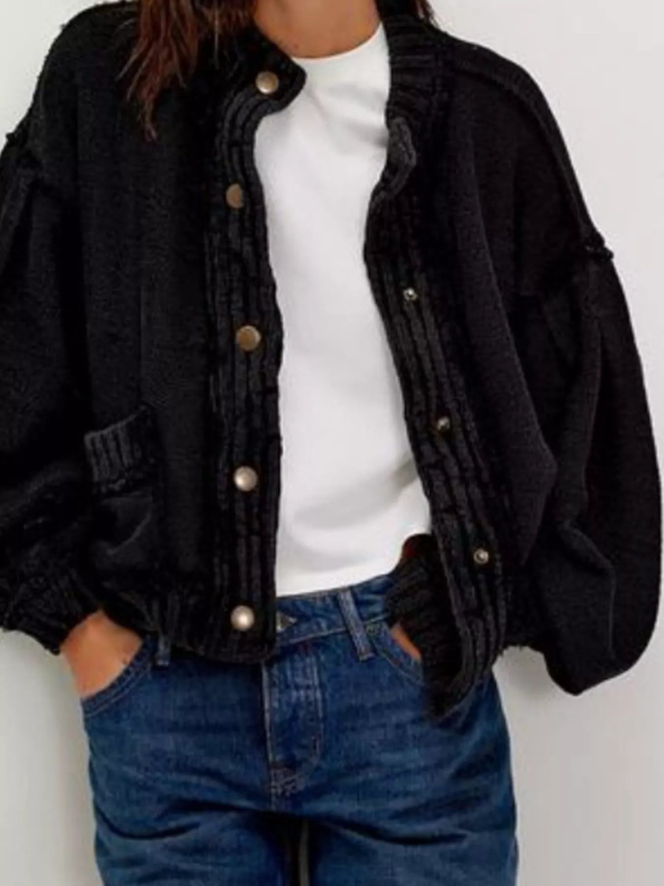 Trendsi Snap Down Dropped Shoulder Cardigan -