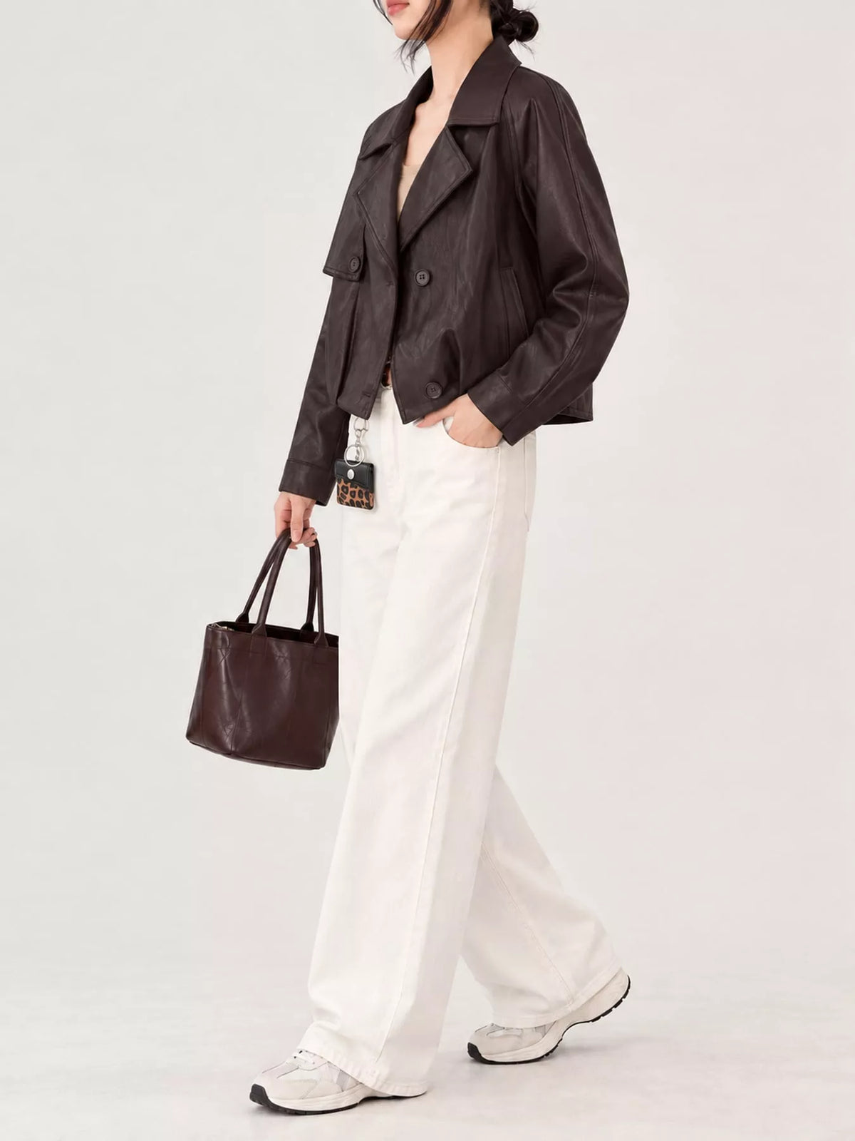 Collared long sleeve jacket, side view
