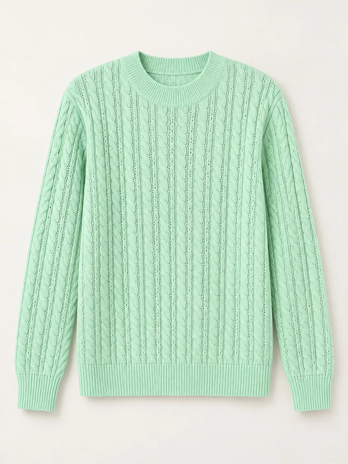 Light Green cable knit round neck sweater