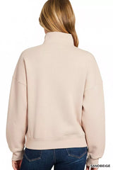 Trendsi Zenana Fleece High Neck Half Zip Sweatshirt -
