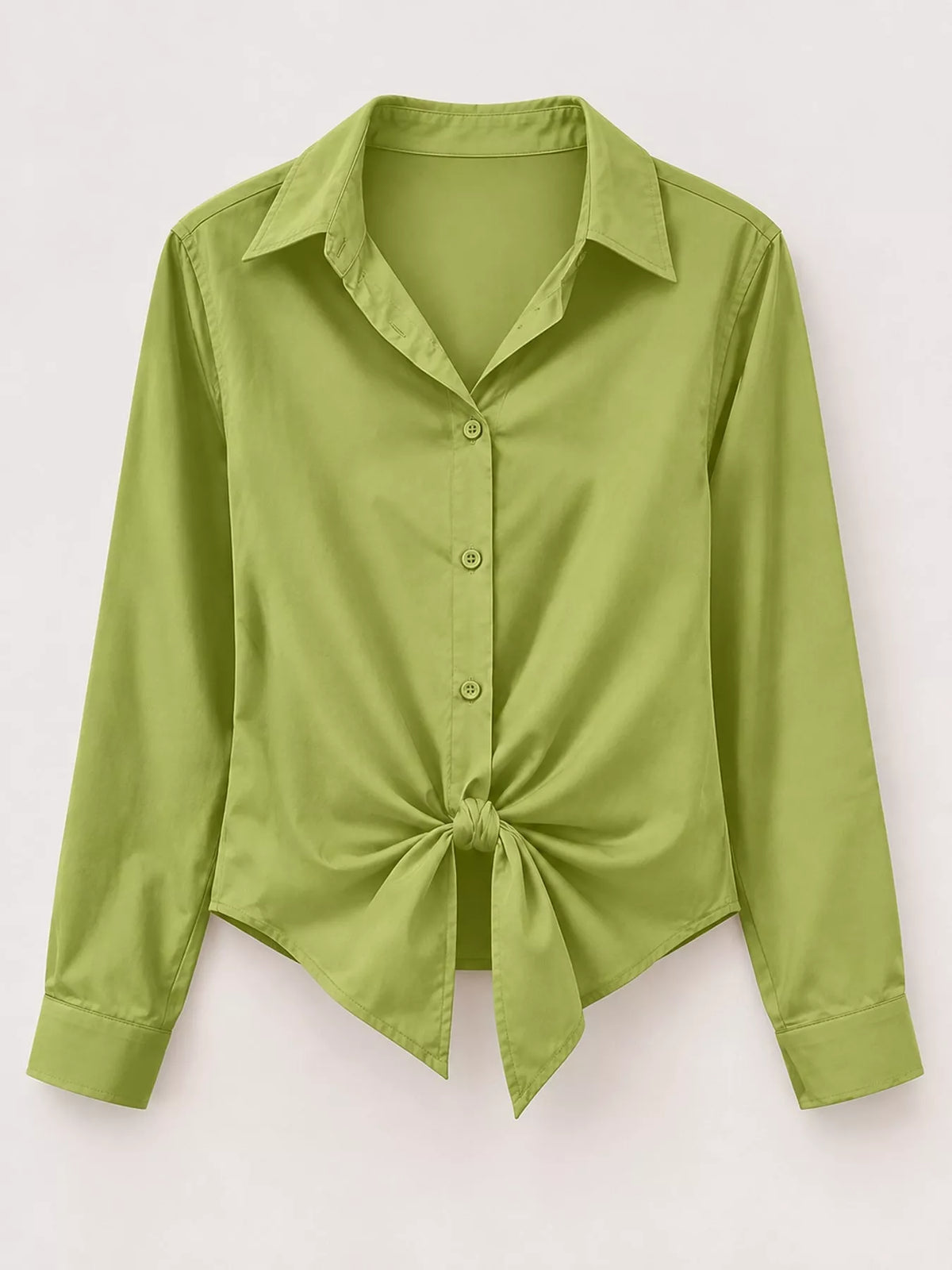 Olive satin button-down long sleeve shirt
