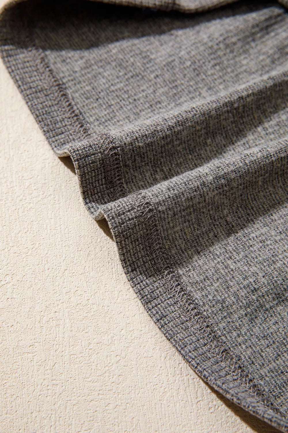 Ribbed Lace Trim V-Neck Button Detail Top in gray, fabric detail