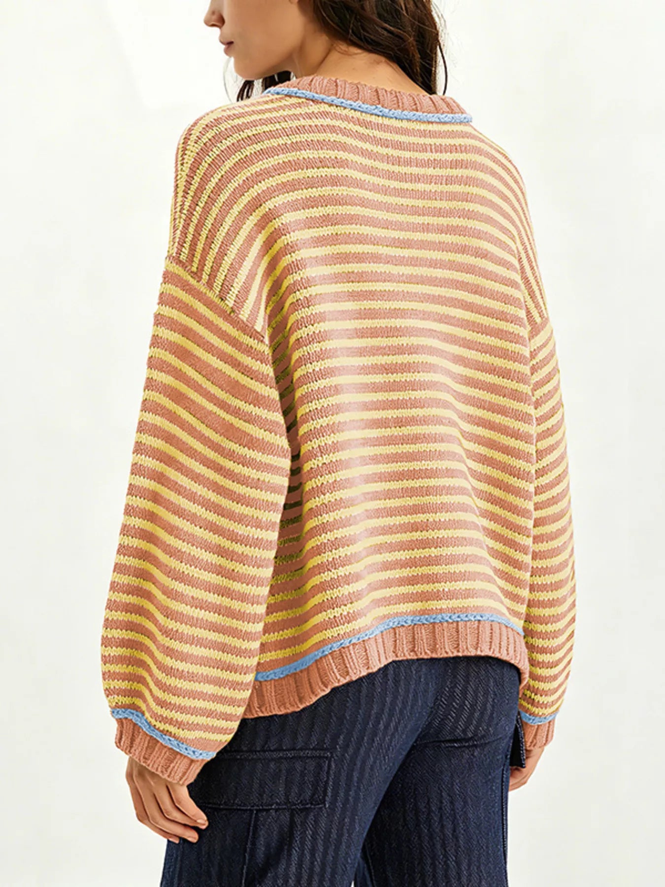 Trendsi Oversized Striped Dropped Shoulder Sweater -