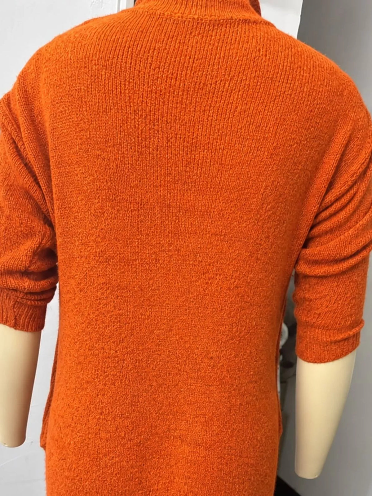 Collared long sleeve knee dress, back view