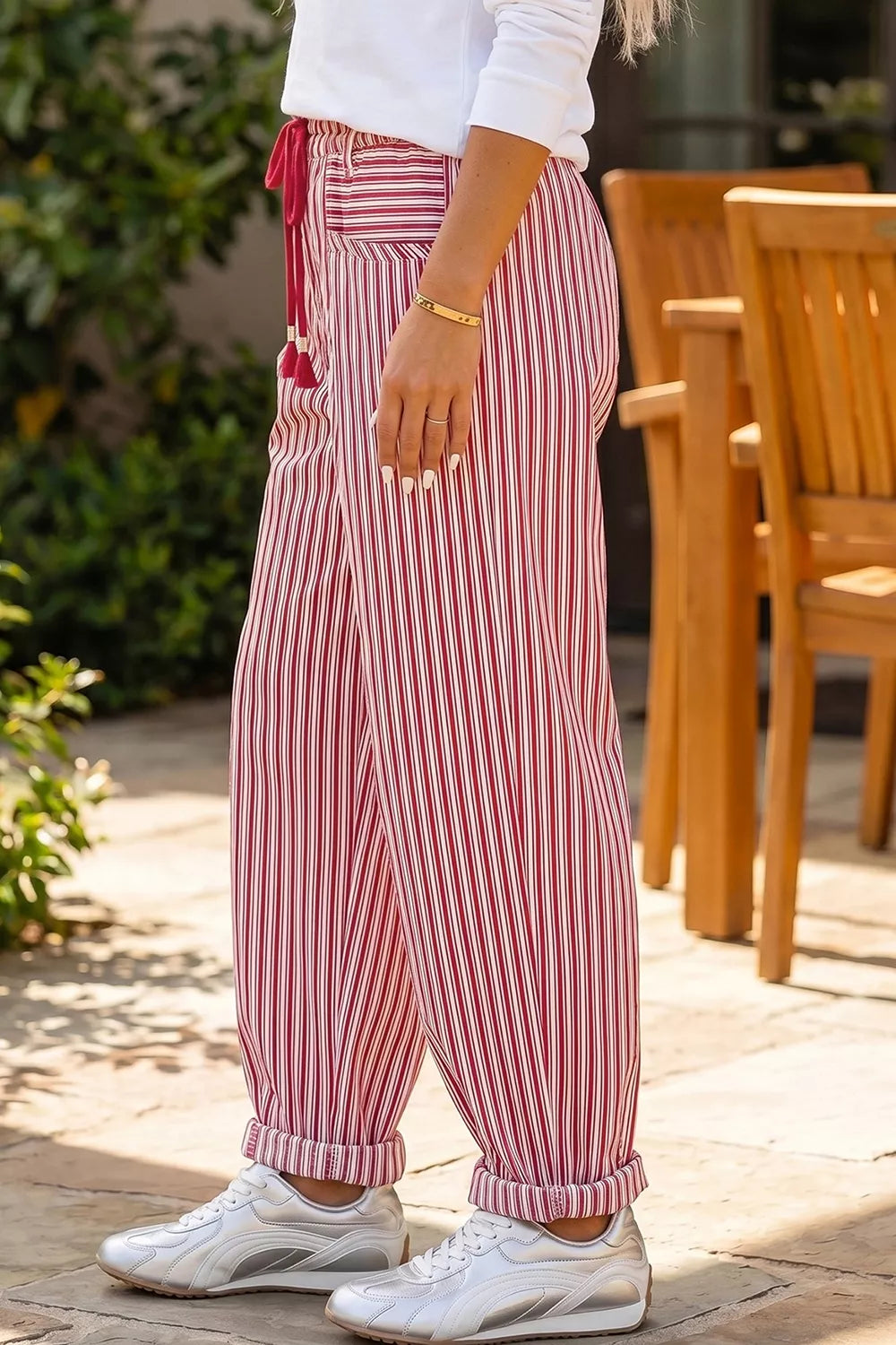 Trendsi Stripe Drawstring Casual Loose Pants -